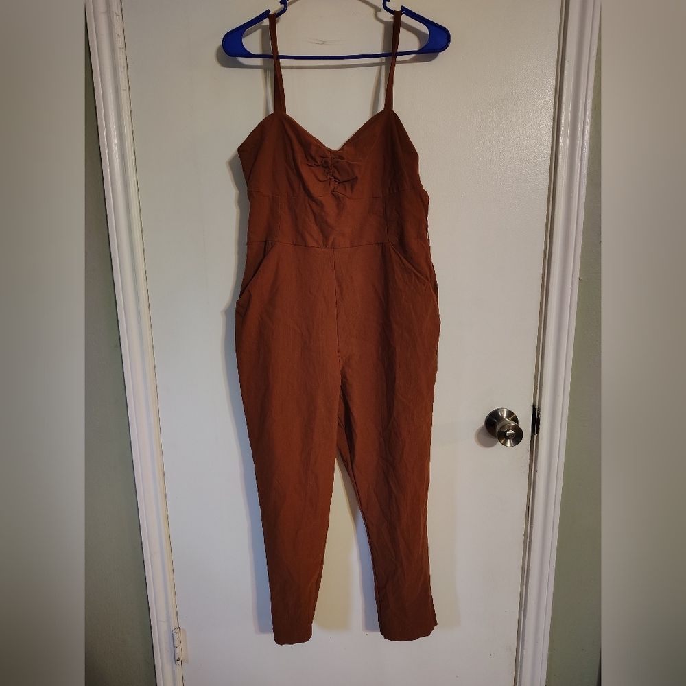 Rust Brown Spaghetti-Strap Jumpsuit